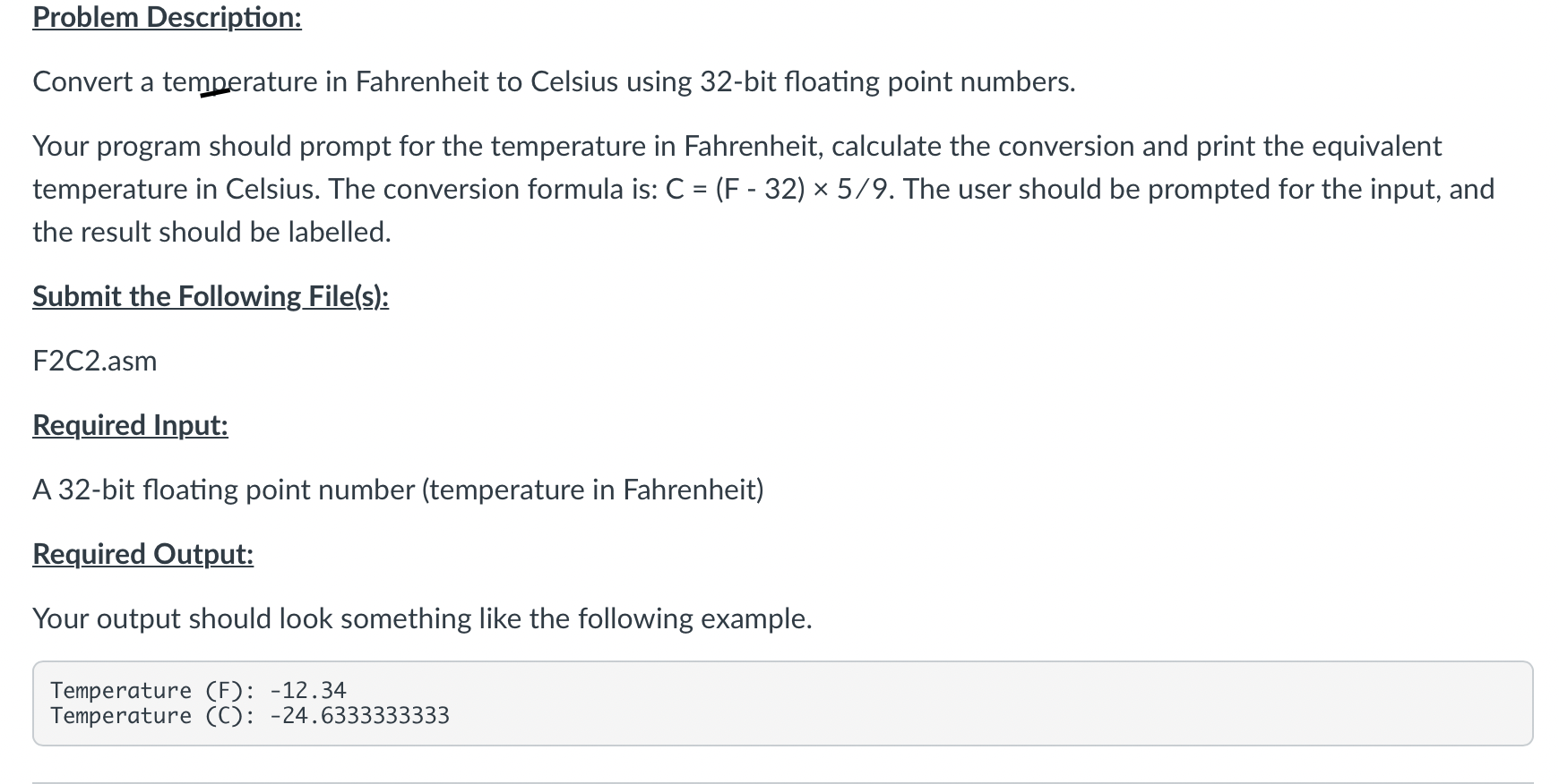 Solved Problem Description: Convert a temperature in | Chegg.com