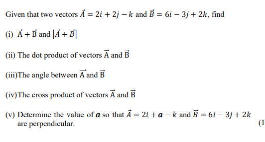 Solved Given That Two Vectors A = 2i +2j - K And B = 6i – 3j | Chegg.com