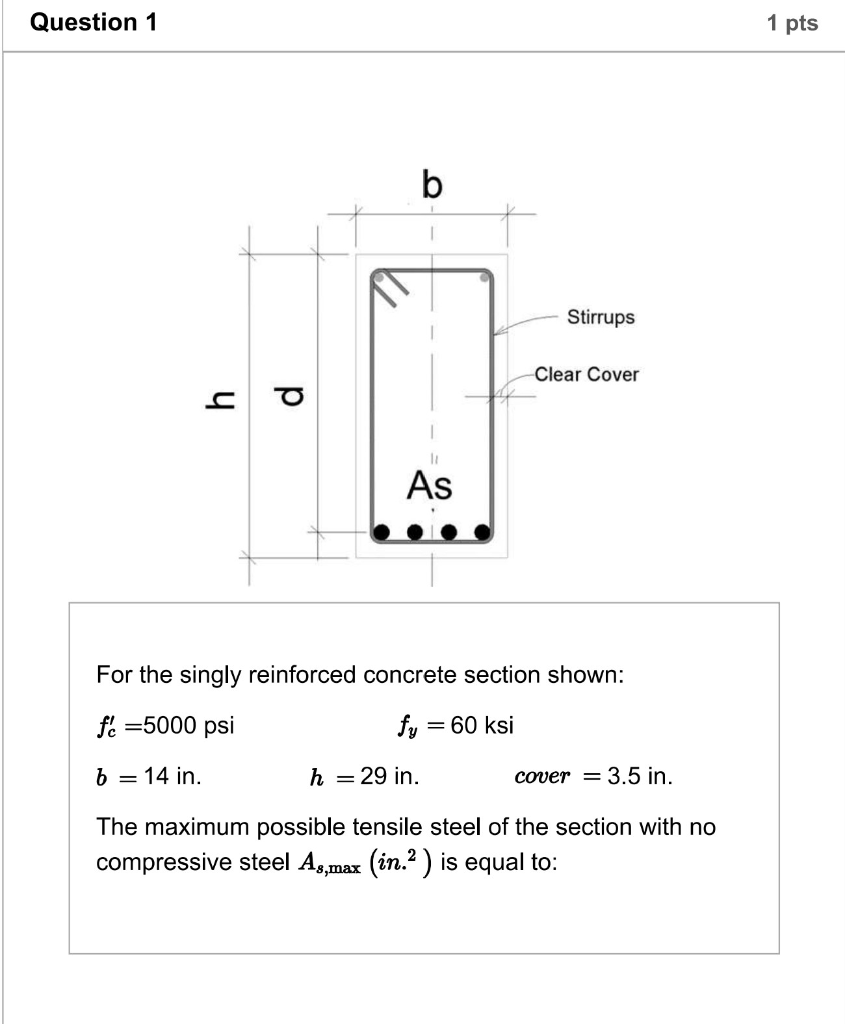 Solved Question 1 1 pts b Stirrups Clear Cover p Il As For | Chegg.com