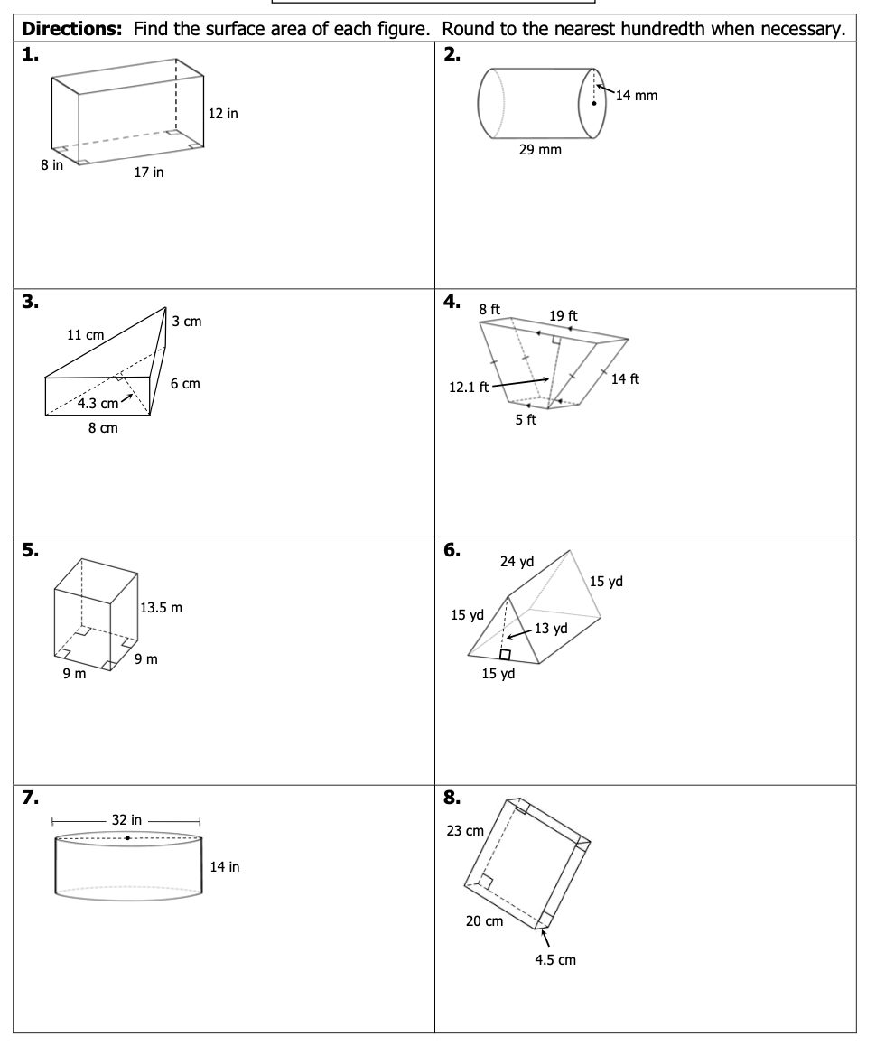 Solved Directions Find the surface area of each figure. Chegg