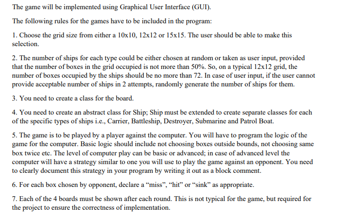 Solved The game will be implemented using Graphical User | Chegg.com