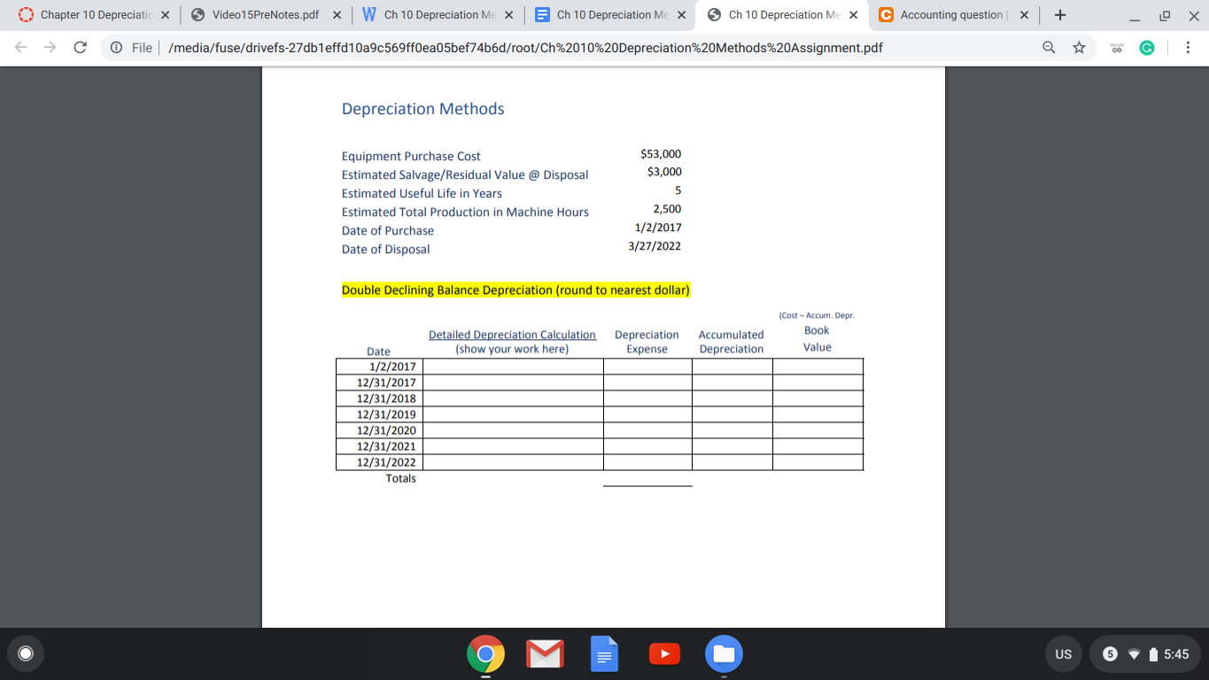 Solved Chapter 10 Depreciatic X Video 15PreNotes.pdf X W Ch | Chegg.com