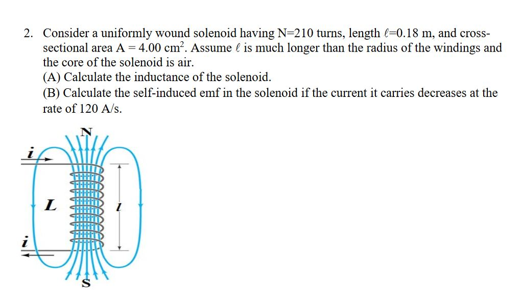 Solved 2. Consider a uniformly wound solenoid having N=210 | Chegg.com