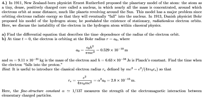 Solved 4.) In 1911, New Zealand-born physicist Ernest | Chegg.com