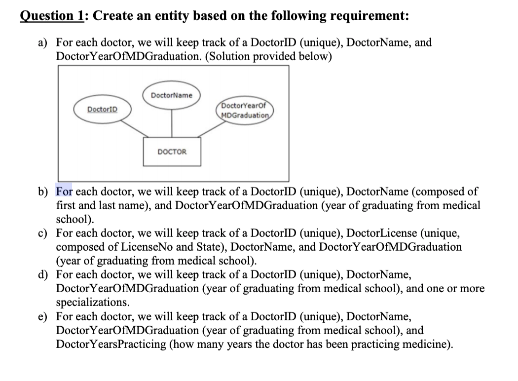 Solved Question 1: Create An Entity Based On The Following | Chegg.com