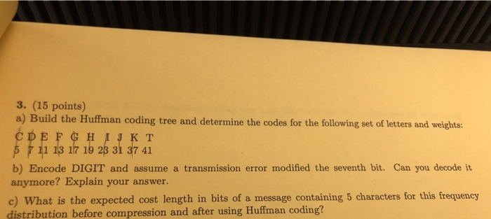 Solved (15 points) a) Build the Huffman coding tree and | Chegg.com