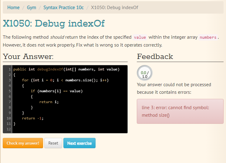 Solved The following method should return the index of the | Chegg.com
