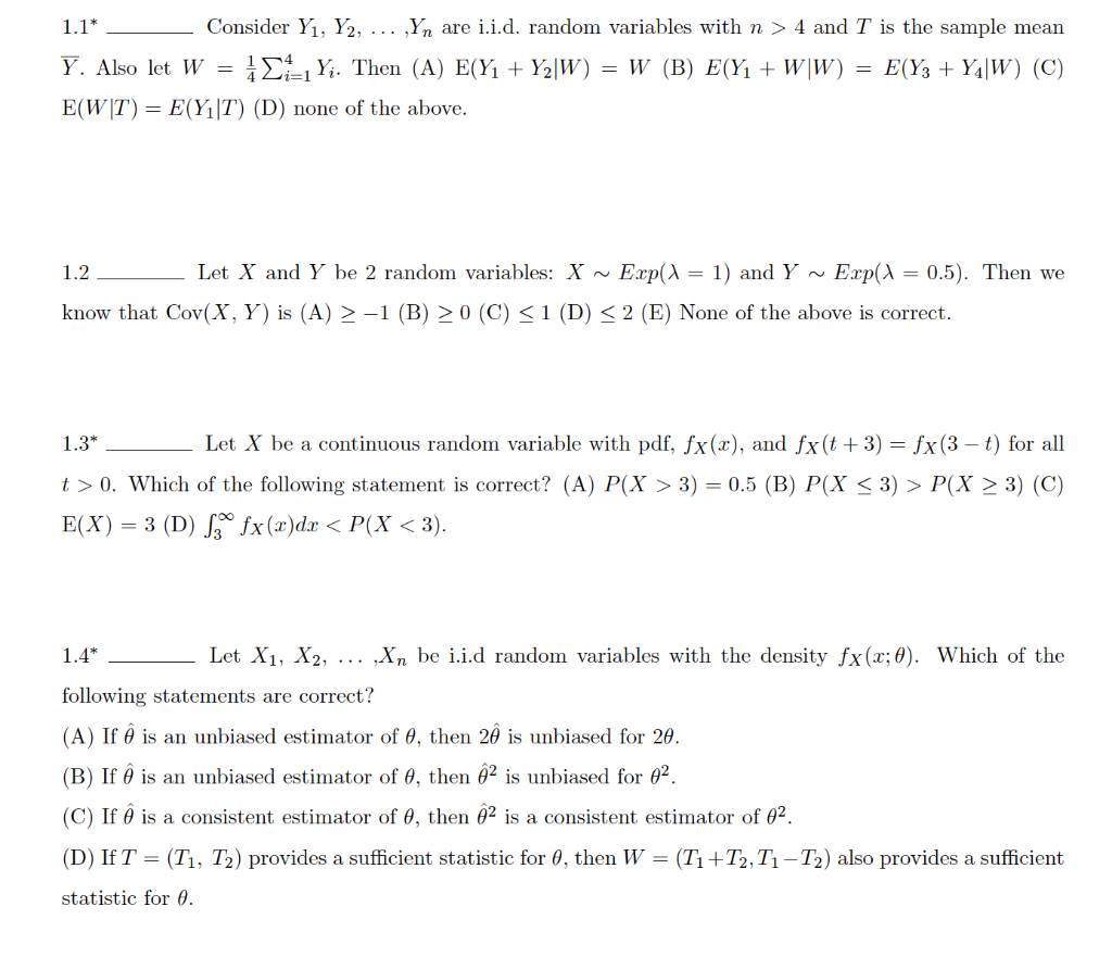 1 1 Consider Yi Y2 Yn Are I I D Random Va Chegg Com
