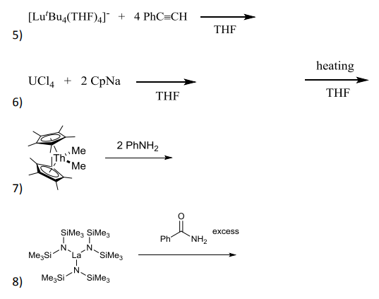 Solved [LutBu4(THF)4]−+4PhC≡CH 5) UCl4+2CpNa 5) 7) | Chegg.com