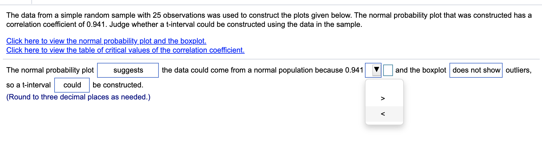 Solved The Data From A Simple Random Sample With 25 | Chegg.com