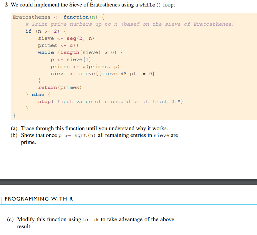 Solved 2 We could implement the Sieve of Eratosthenes using | Chegg.com