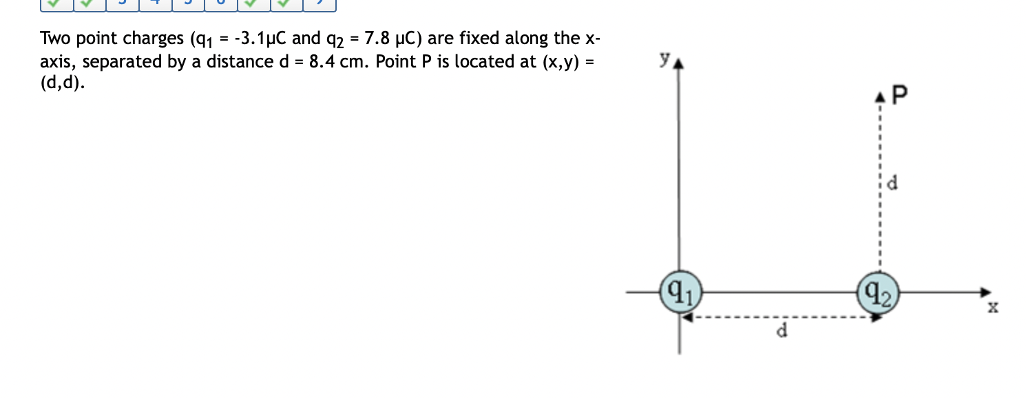 Solved Two Point Charges Q1−31μc And Q278μc Are Fixed 3418