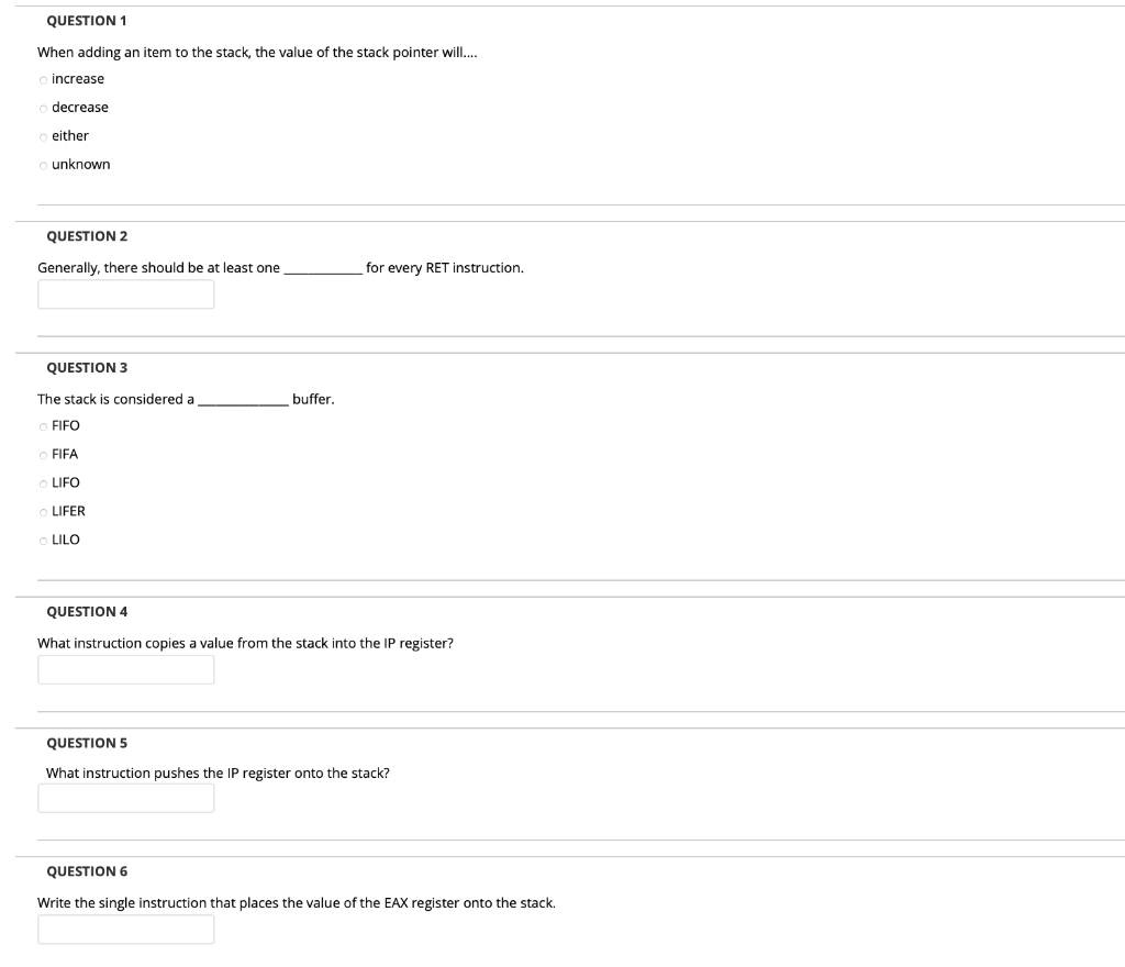 Solved QUESTION 1 When adding an item to the stack, the | Chegg.com