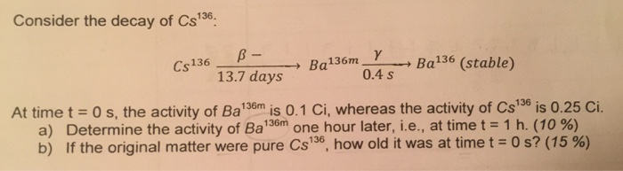 Solved Consider the decay of Cs136. 136 Cs136 13.7 days al | Chegg.com