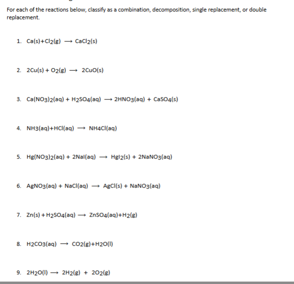 Solved For Each Of The Reactions Below Classify As A Chegg Com