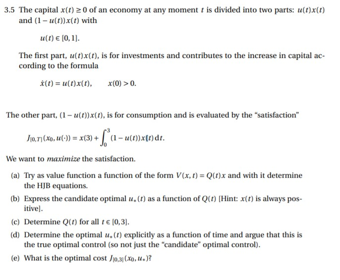 Solved 3.5 The capital x(1) 20 of an economy at any moment t