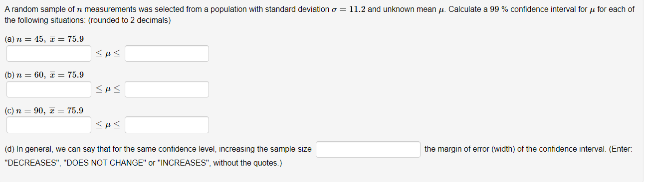 Solved A random sample of n measurements was selected from a | Chegg.com