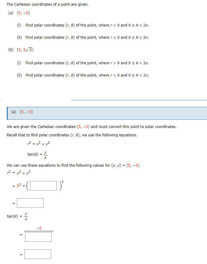 Solved The Cartesian coordinates of a point are given. (a) | Chegg.com