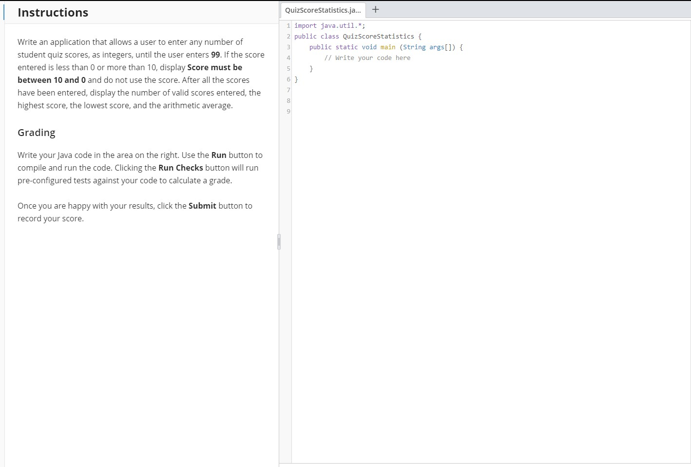 Solved Instructions QuizScoreStatistics.ja... + 1 import | Chegg.com
