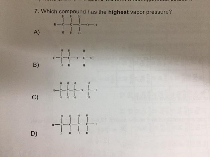 Solved Which Compound Has The Highest Vapor Pressure Chegg Com