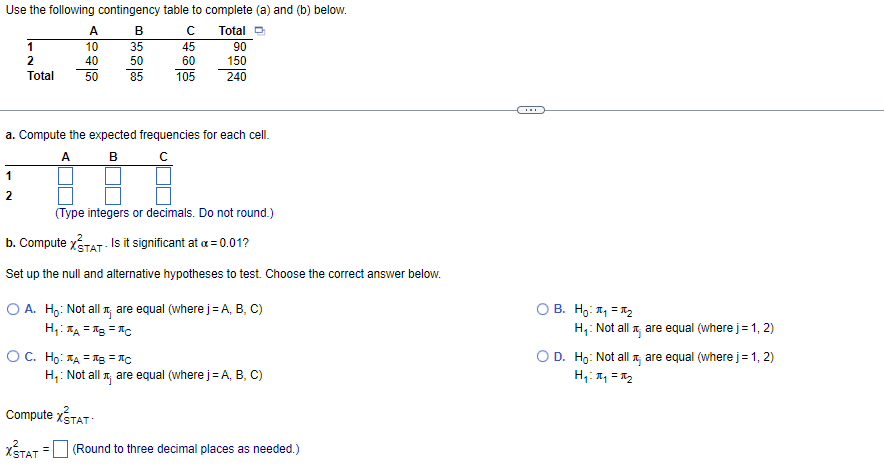 Solved Use the following contingency table to complete (a) | Chegg.com