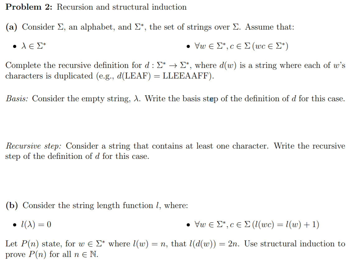 Problem 2: Recursion and structural induction (a) | Chegg.com
