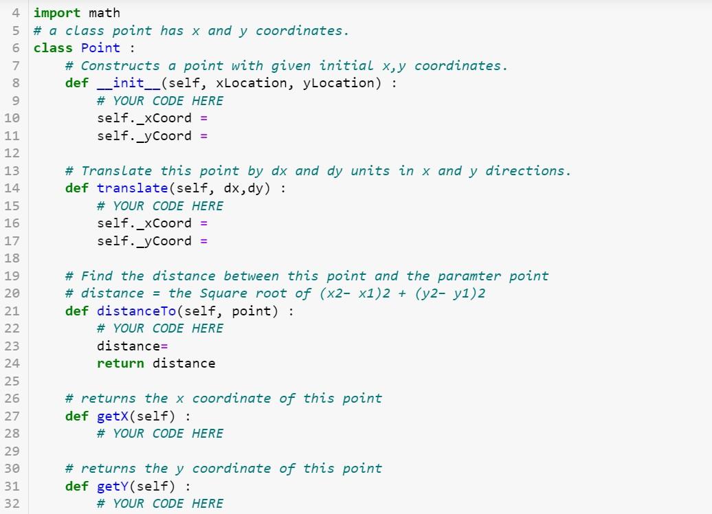 Solved Exercise #1 Define a class Point that represents a | Chegg.com