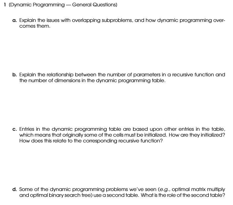 1 Dynamic Programming General Questions A Exp Chegg Com