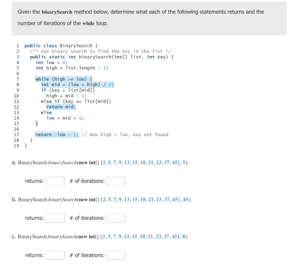 Solved Given The BinarySearch Method Below, Determine What | Chegg.com