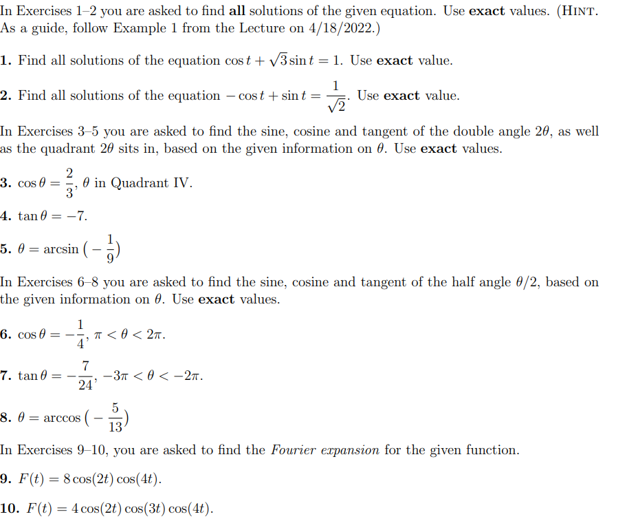 Solved In Exercises 1-2 you are asked to find all solutions | Chegg.com