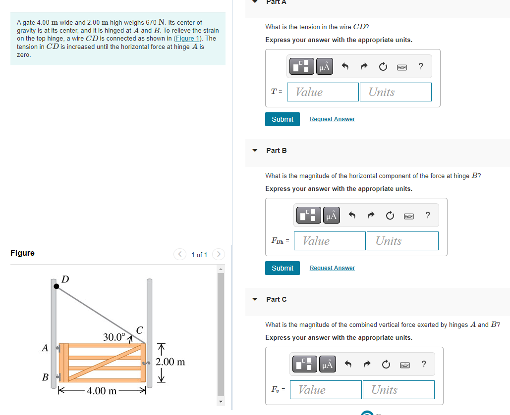 Solved A gate 4.00 m wide and 2.00 m high weighs 670 N. Its