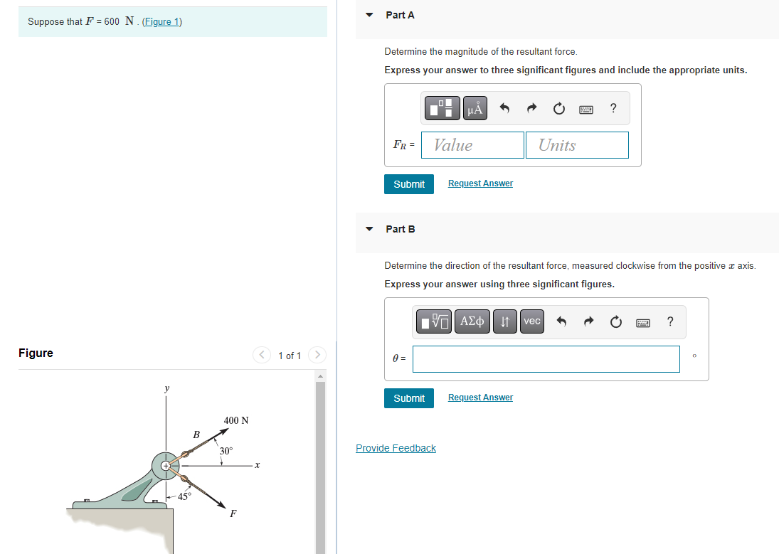 Solved Part A Suppose that F = 600 N. (Figure 1) Determine | Chegg.com