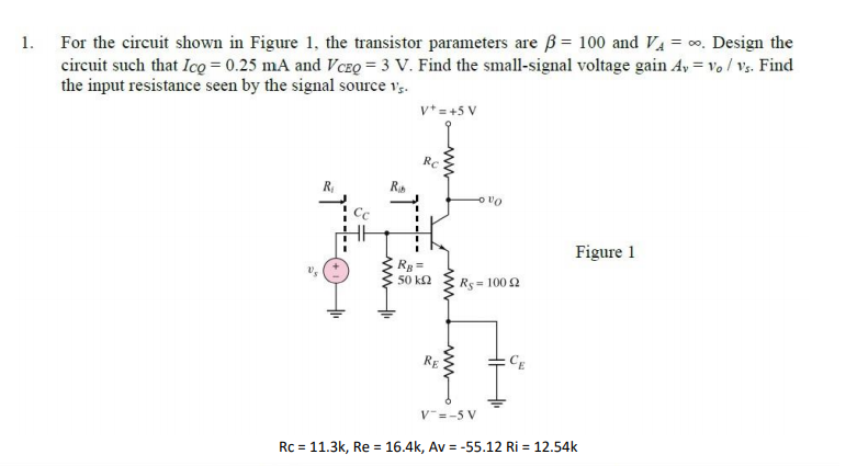 Solved 1. For the circuit shown in Figure 1, the transistor | Chegg.com