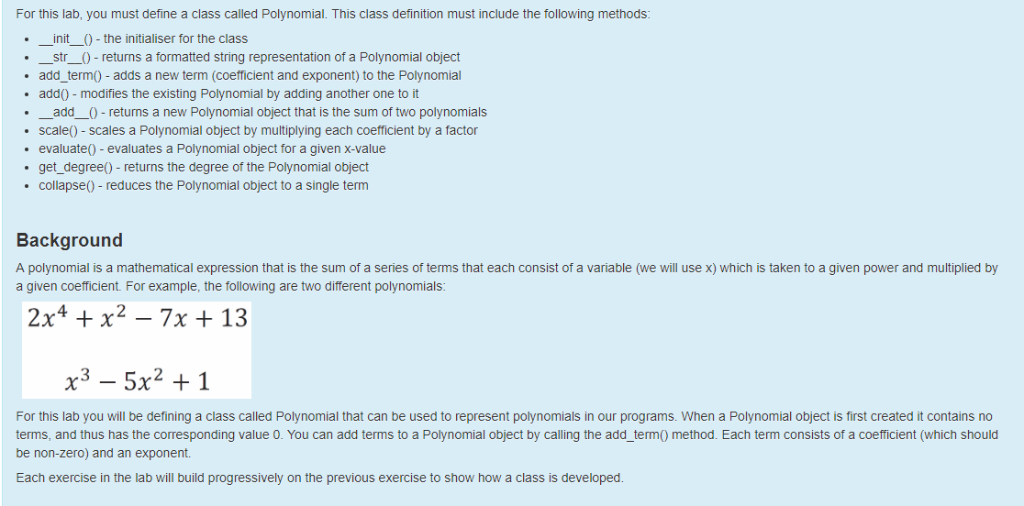 Solved For this lab, you must define a class called | Chegg.com