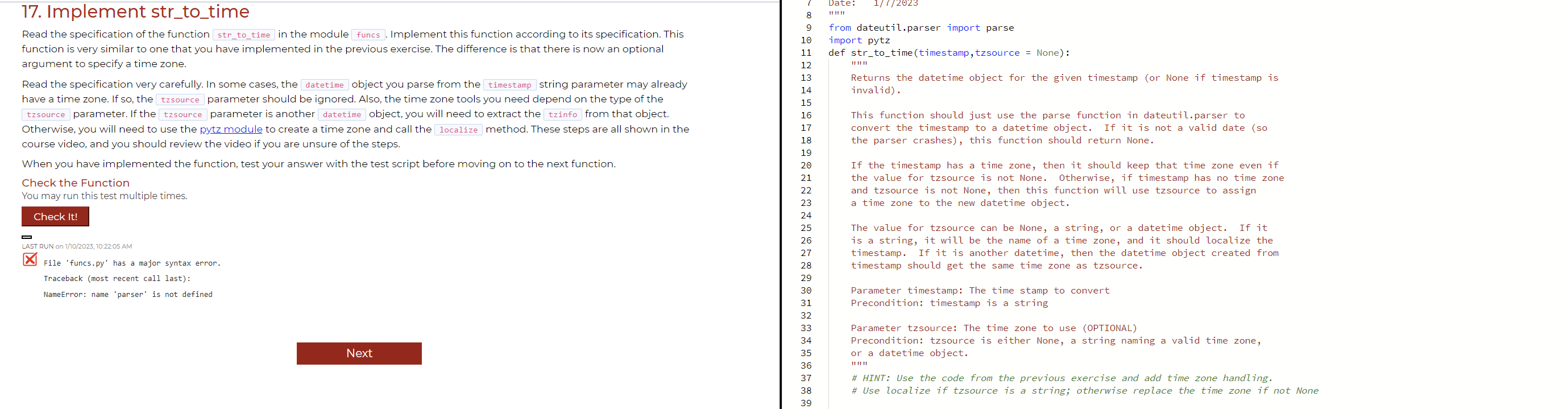 Solved Hello, I am trying to implement str_to_time, however | Chegg.com