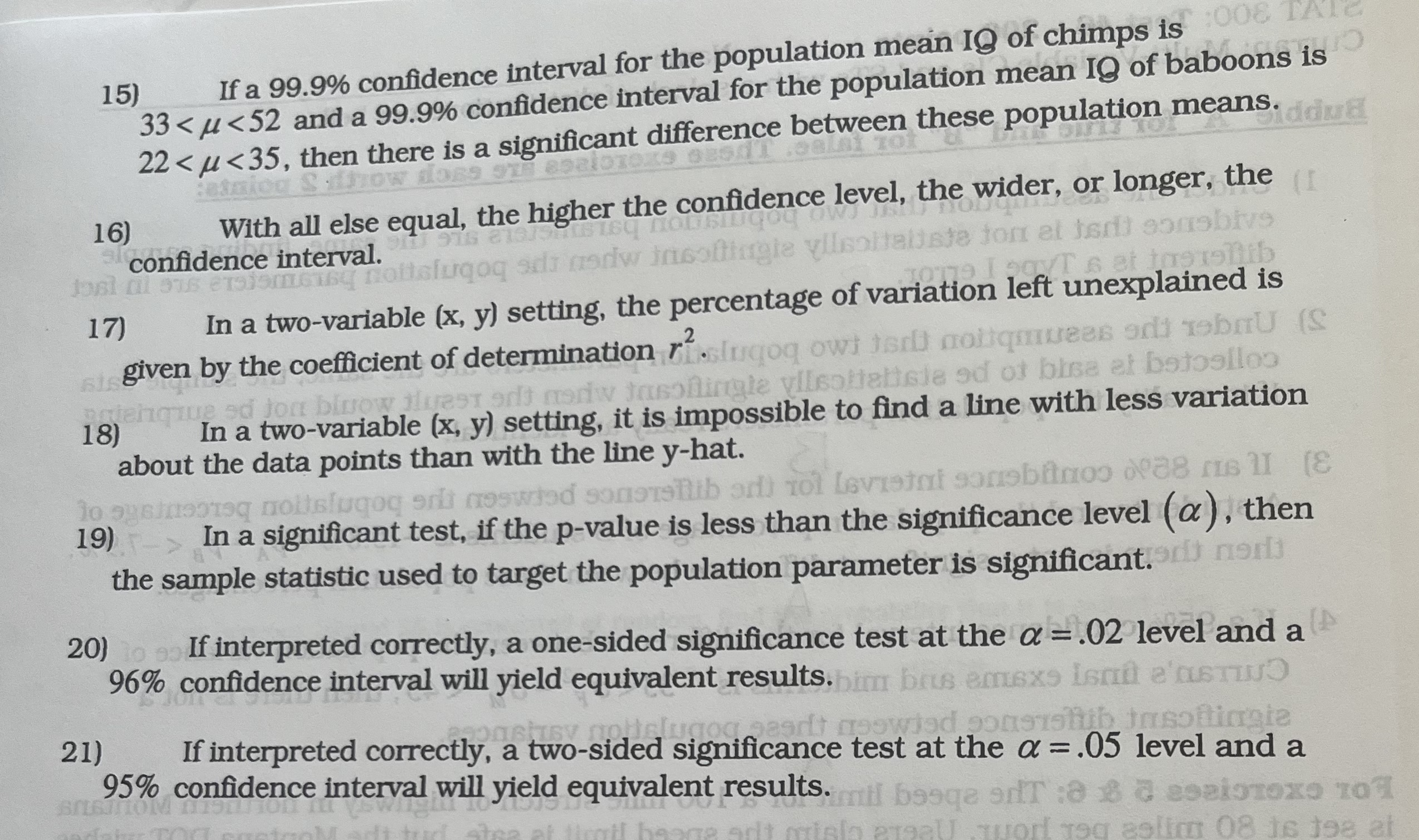 Solved 15) If a 99.9% confidence interval for the population | Chegg.com