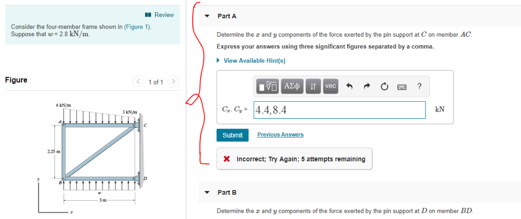 Solved Review Part A Consider the four-member frame shown in | Chegg.com