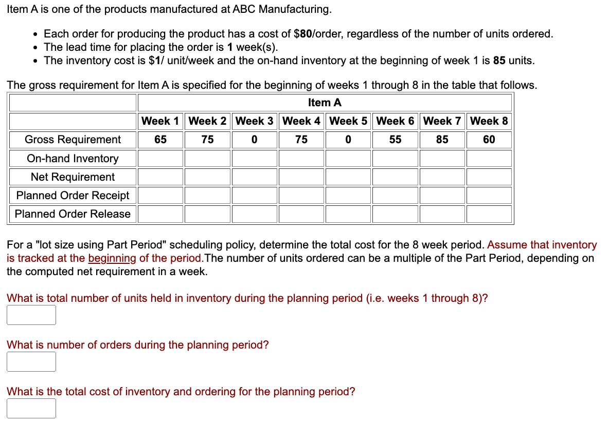 Solved Item A is one of the products manufactured at ABC | Chegg.com