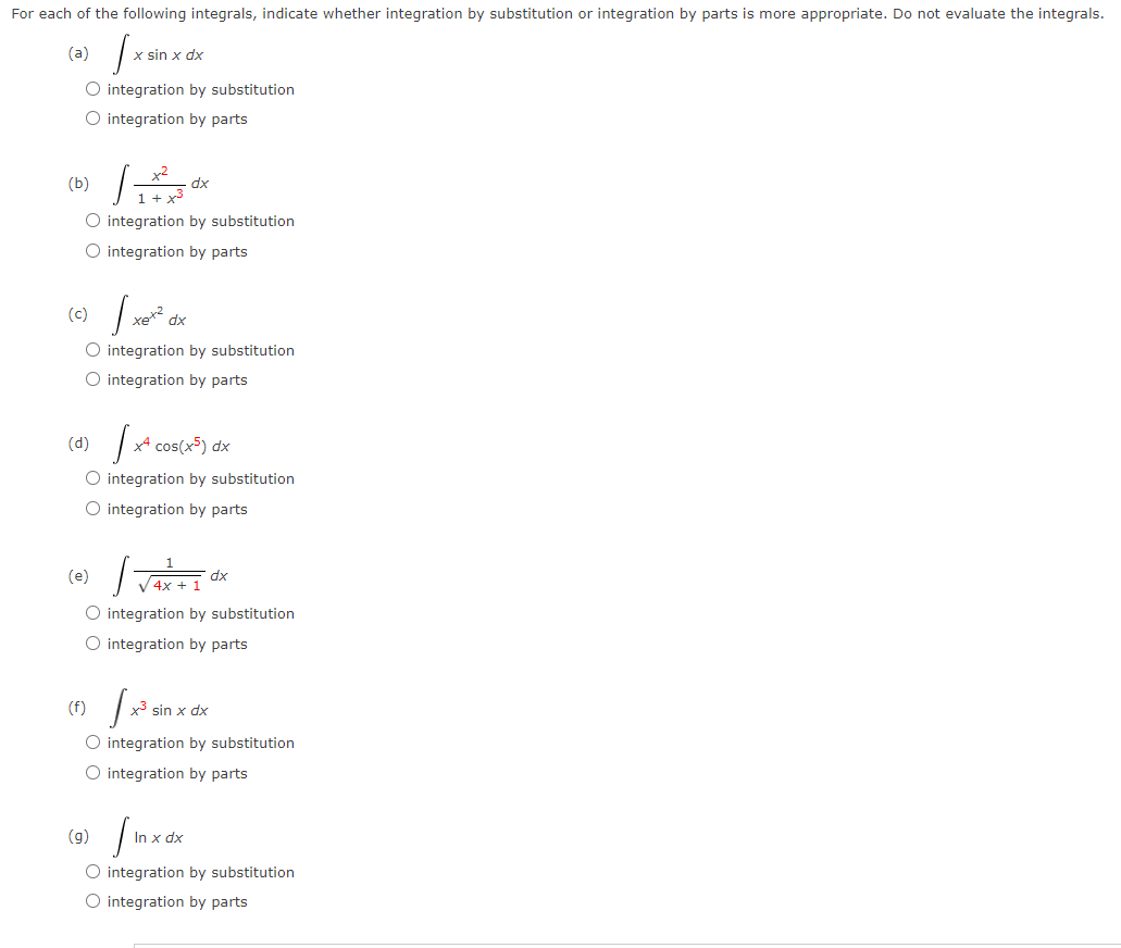 Solved each of the following integrals, indicate whether | Chegg.com