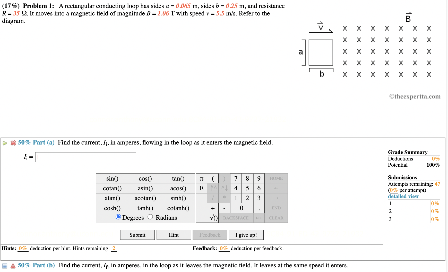 (17\%) Problem 1: A Rectangular Conducting Loop Has | Chegg.com