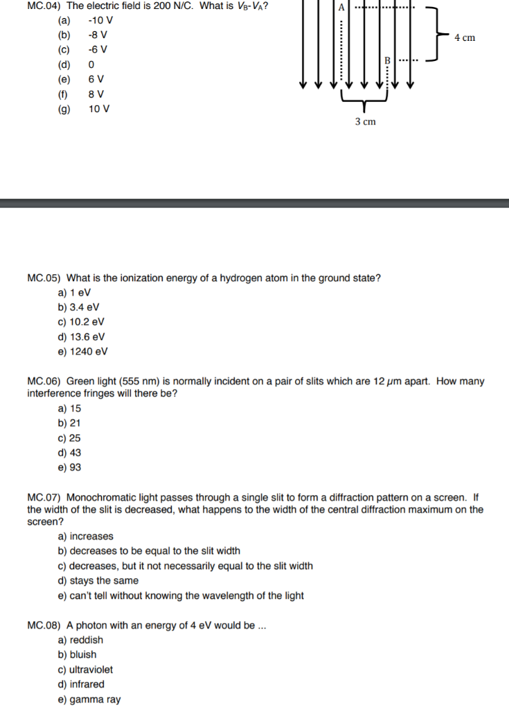 Solved 4 Cm Mc 04 The Electric Field Is 0 N C What Is Chegg Com