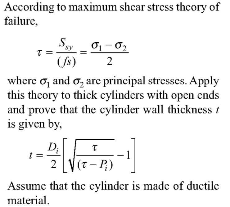 Solved According To Maximum Shear Stress Theory Of Failure, | Chegg.com