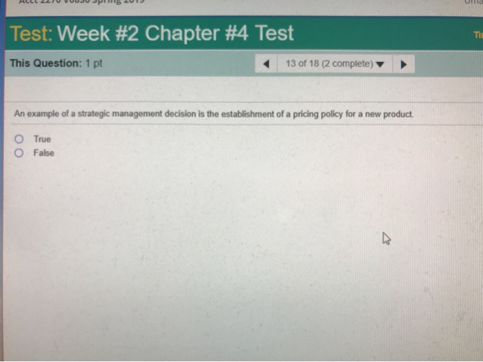 Solved Test: Week #2 Chapter #4 Test Tim This Question: 1 Pt | Chegg.com