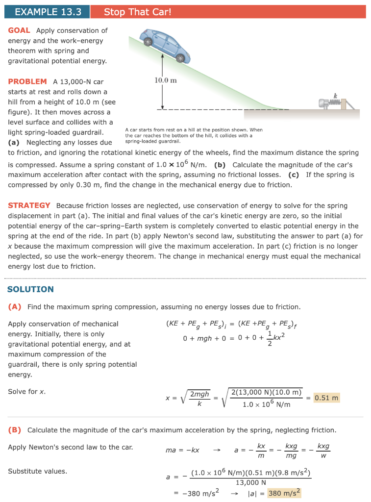 Solved EXAMPLE 13.3 Stop That Car! GOAL Apply conservation | Chegg.com