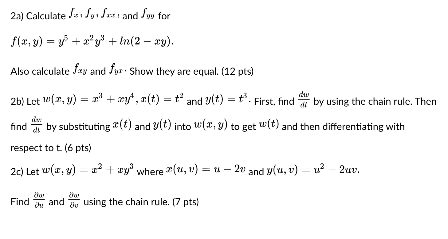 Solved 2a Calculate Fae Fy Frae And Fyy For F X Y Y Chegg Com