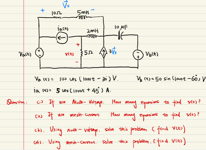 Solved Va(t)=100cos(1000t−30∘)vvb(t)=50sin(1000t−60∘)v Ia 