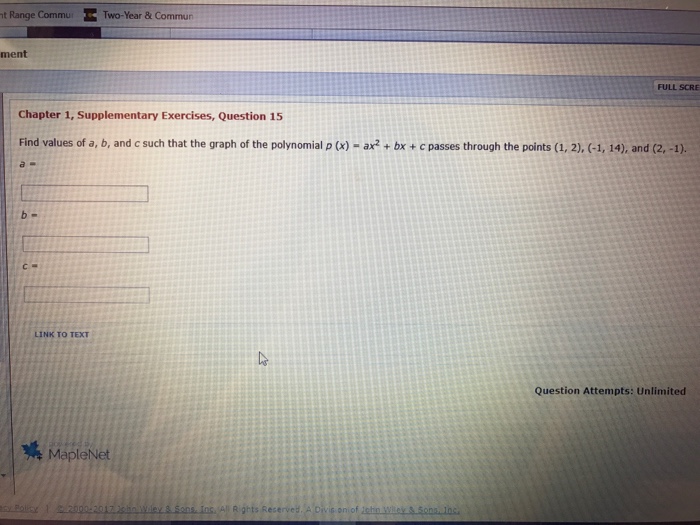 Solved Find values of a, b, and c such that the graph of the | Chegg.com