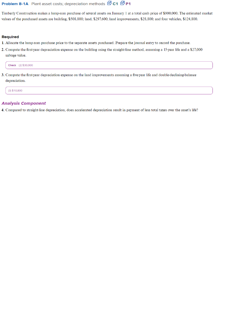 Solved Timberly Construction makes a lump-sum purchase of | Chegg.com