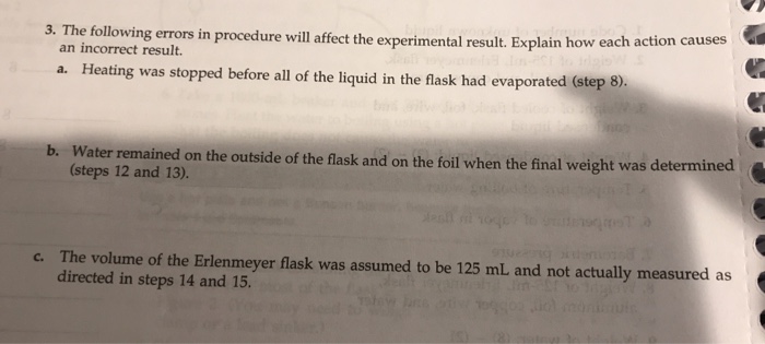 Solved 3. The following errors in procedure will affect the | Chegg.com