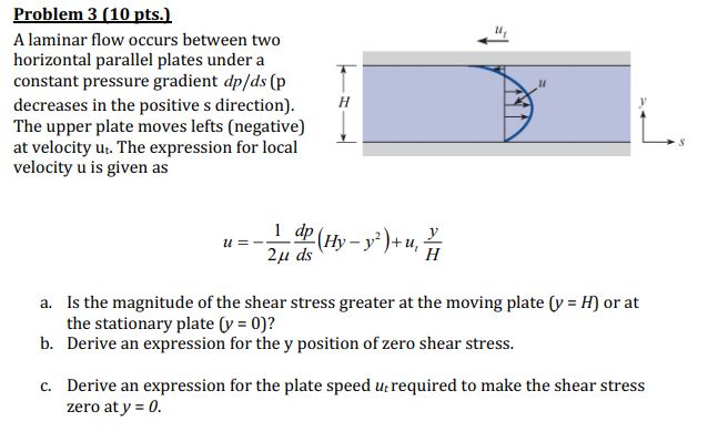 Solved Problem 3 (10 pts.) A laminar flow occurs between two | Chegg.com